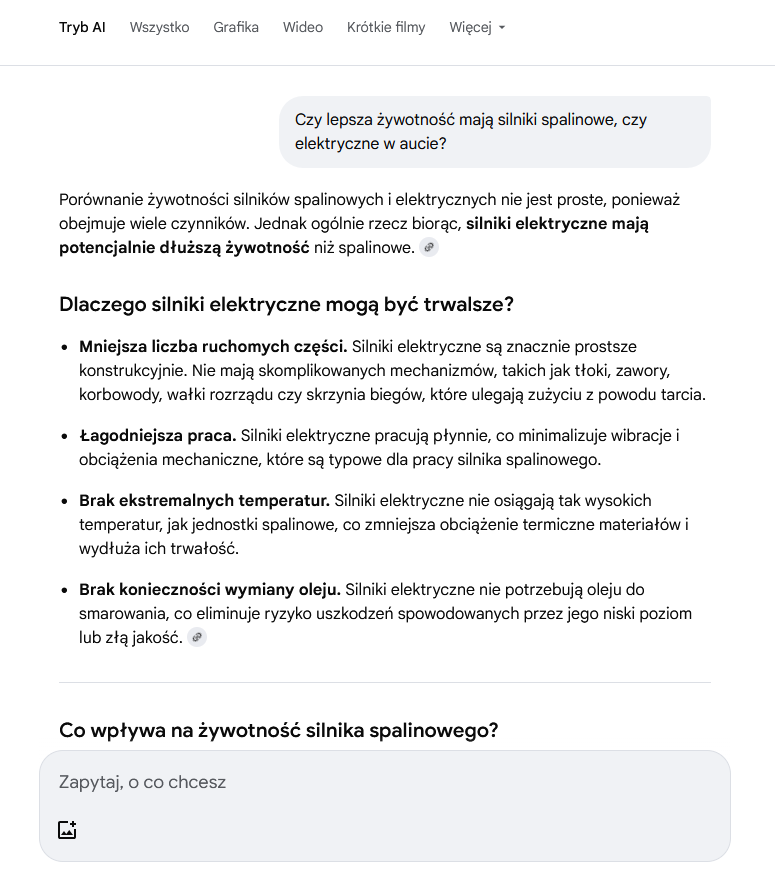 odpowiedź w trybie ai mode