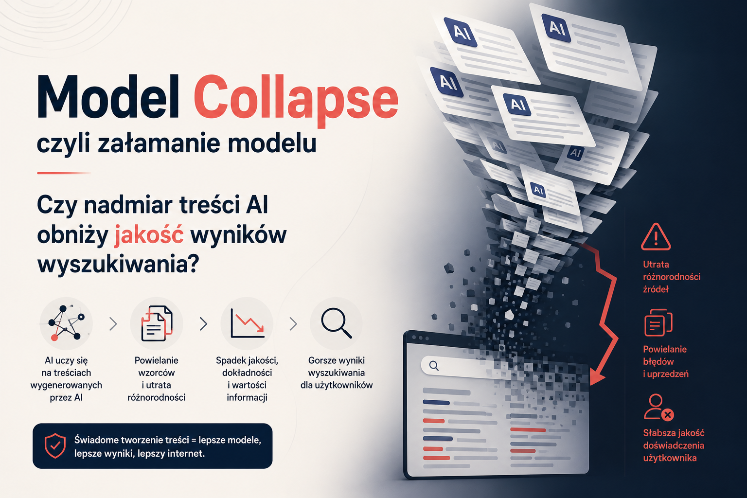 Model Collapse czyli załamanie modelu – czy nadmiar treści AI obniży jakość wyników wyszukiwania?